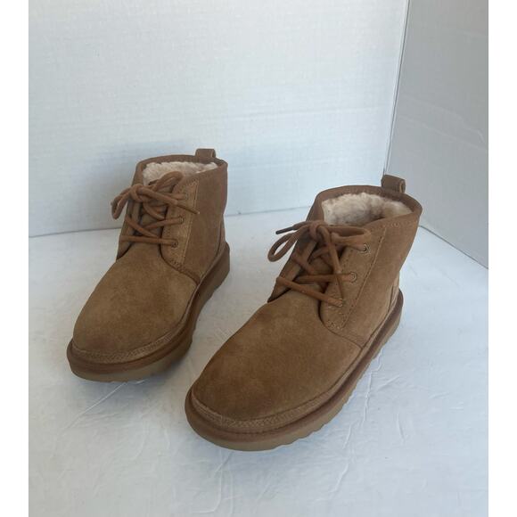 NWOT UGGS Neumel lI Suede Kids Brown Cream High Top Lace Up Chukka Bootie Boot 3 - Picture 1 of 9